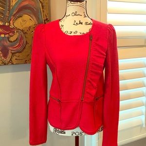 EUC!! BCBG Red Ruffle Zip Blouse!!